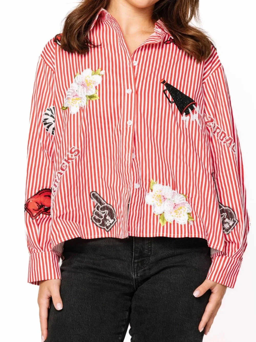 NWT (S) QOS Queen of Sparkles Licensed Arkansas Mini Icon Stripped Button Down